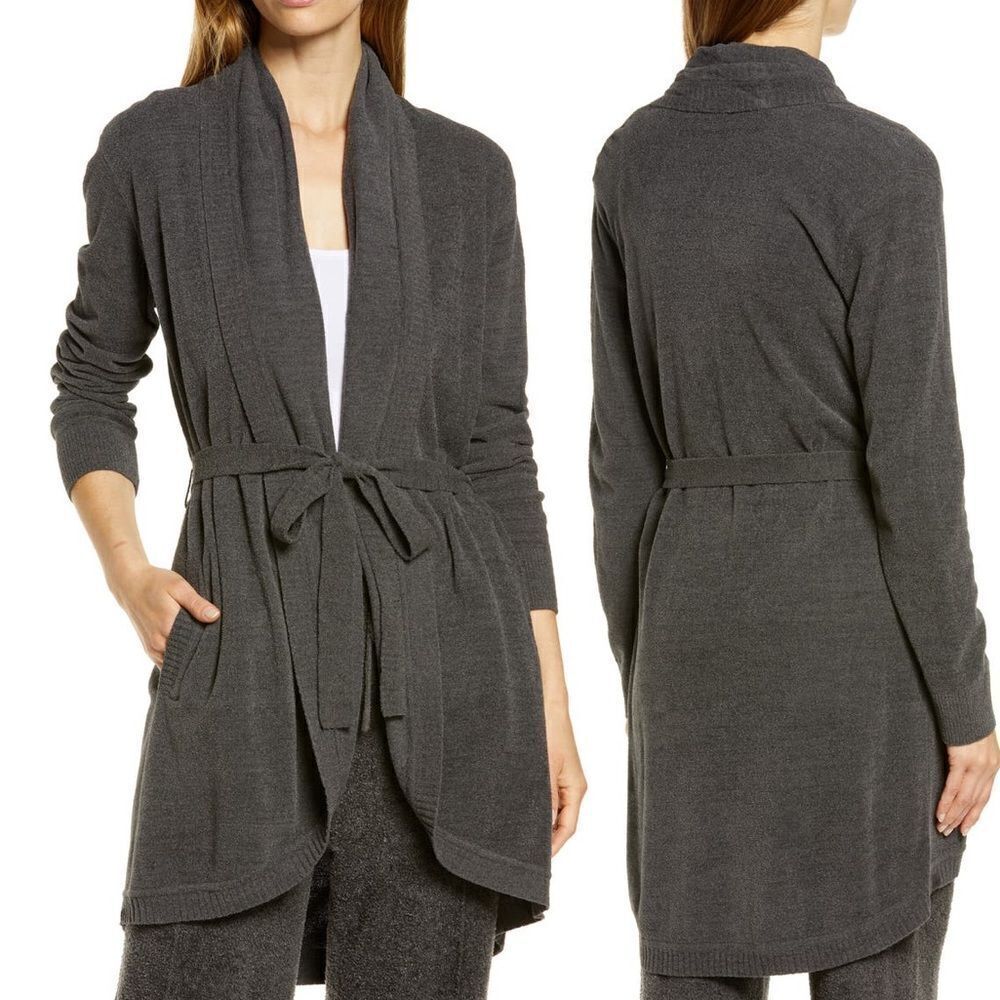 BAREFOOT DREAMS Cozy Chic Lite Longline Shawl Collar Cardigan Grey Medium NEW